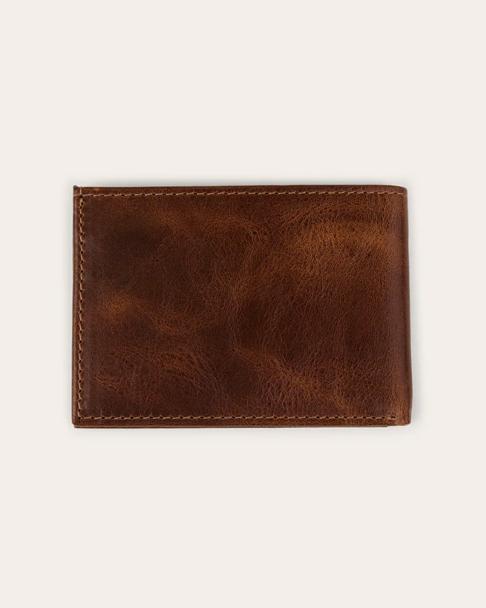 Brown leather wallet on a white background
