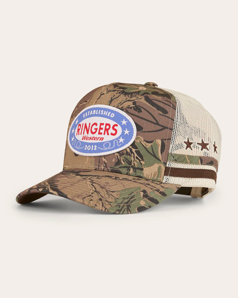 Ringers Western: "Shooter" Trucker Cap in Camouflage with a Ringers Patch on the front - Texas Western New Zealand