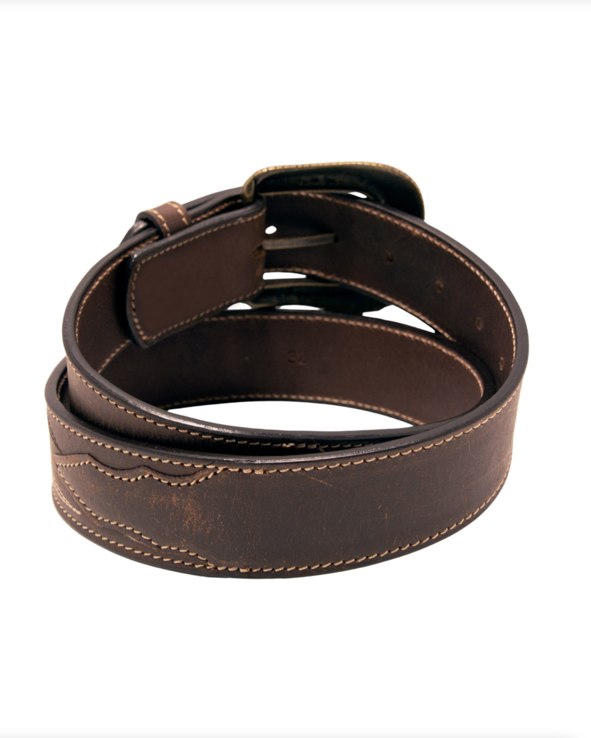 Brown leather belt on a white background