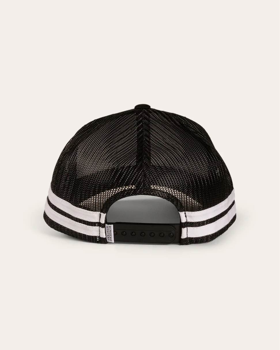 Ringers Western: "McCoy" Trucker Cap Black/White with Signature Bull Embroidery on the front - Texas Western New Zealand