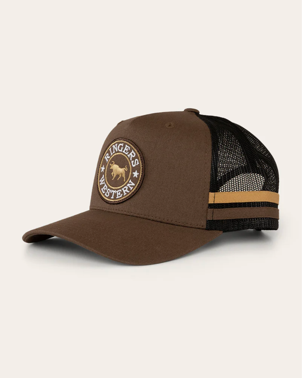 Ringers Western: McCoy Trucker Cap in Chocolate with Signature Bull Embroidery on the front - Texas Western New Zealand