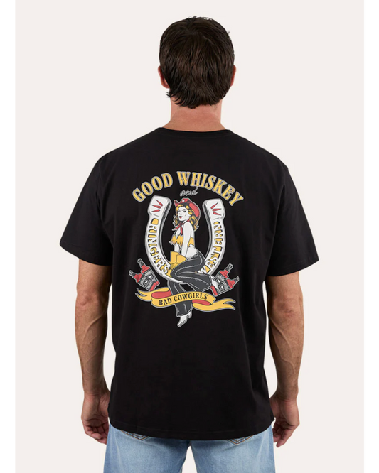 Ringers Western "Bad Cowgirls" Men's Loose Fit cotton T-Shirt - Black - Texas Western New Zealand