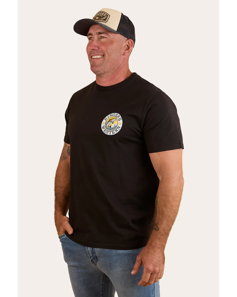 Ringers Western "Big Catch" Men's Loose Fit cotton T-Shirt - Black - Texas Western New Zealand