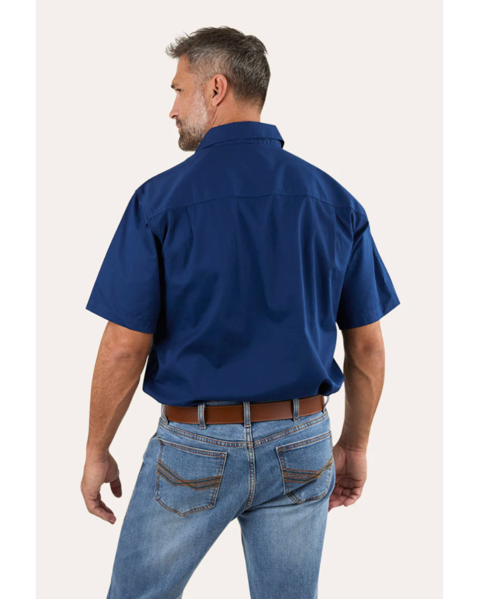 Ringers Western: Mens "Pack Saddle" Short Sleeve Work Shirt in Navy - Texas Western New Zealand