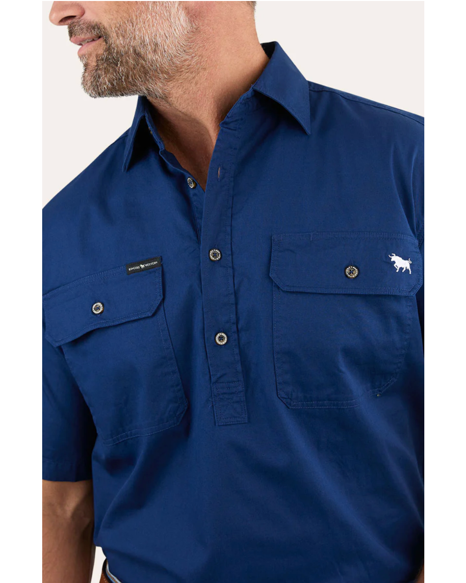 Ringers Western: Mens "Pack Saddle" Short Sleeve Work Shirt in Navy - Texas Western New Zealand