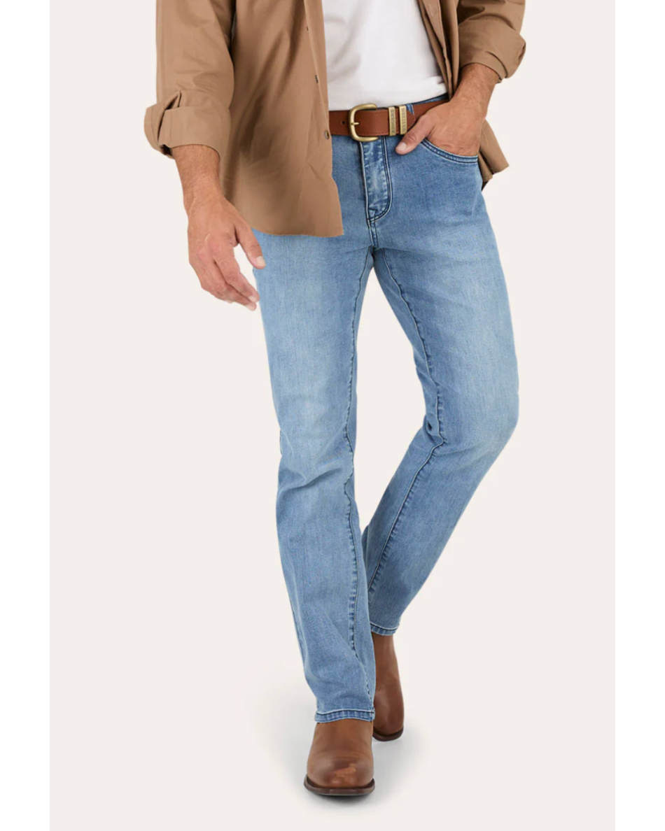 Ringers Western : "Mitchell" Men's Classic Fit Straight Leg Jean in Light Blue - Texas Western New Zealand