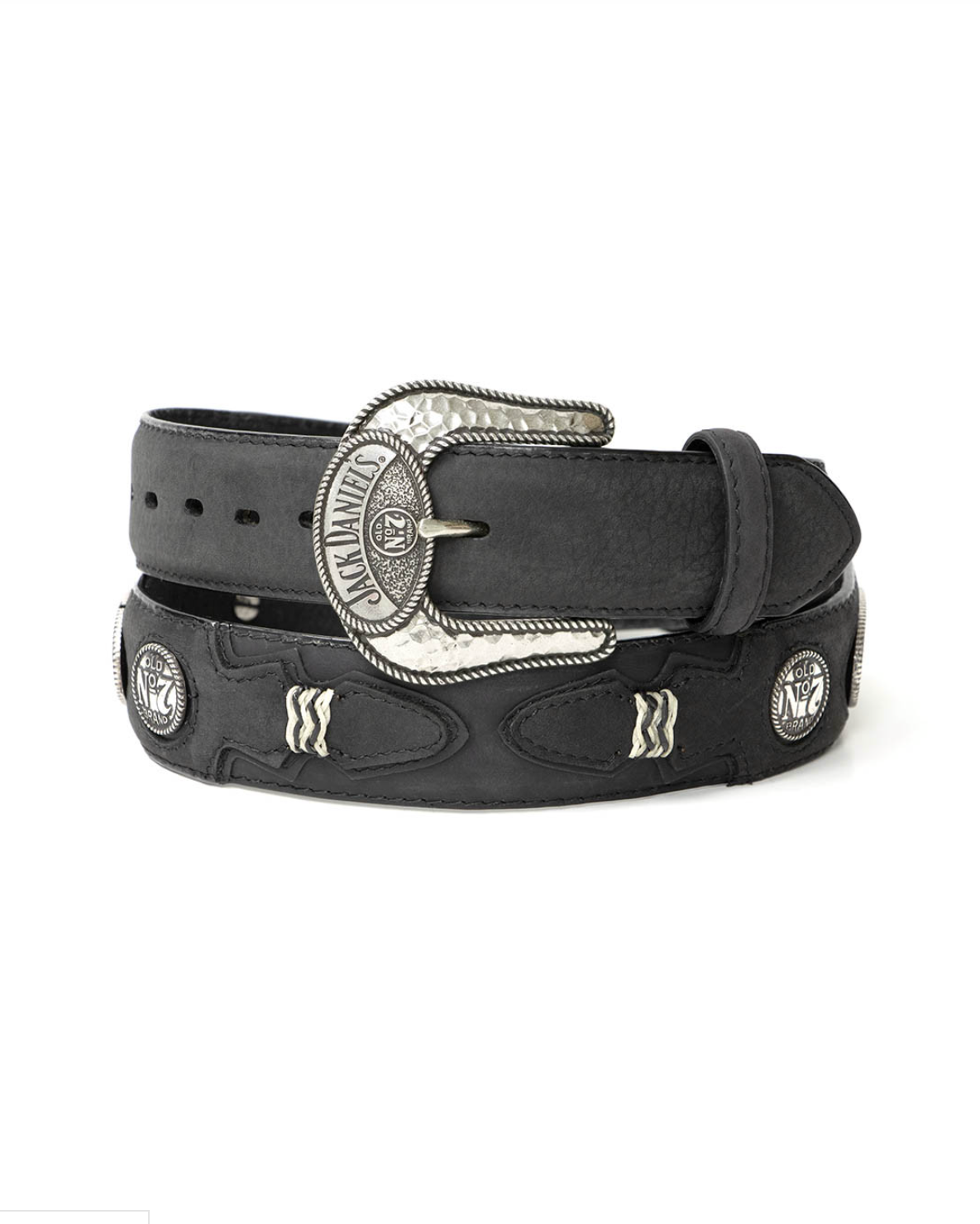 Western Express: Official Jack Daniel's Classic Concho Genuine Leather Belt in Black with a Western style removable Belt Buckle in the Silver - Texas Western New Zealand