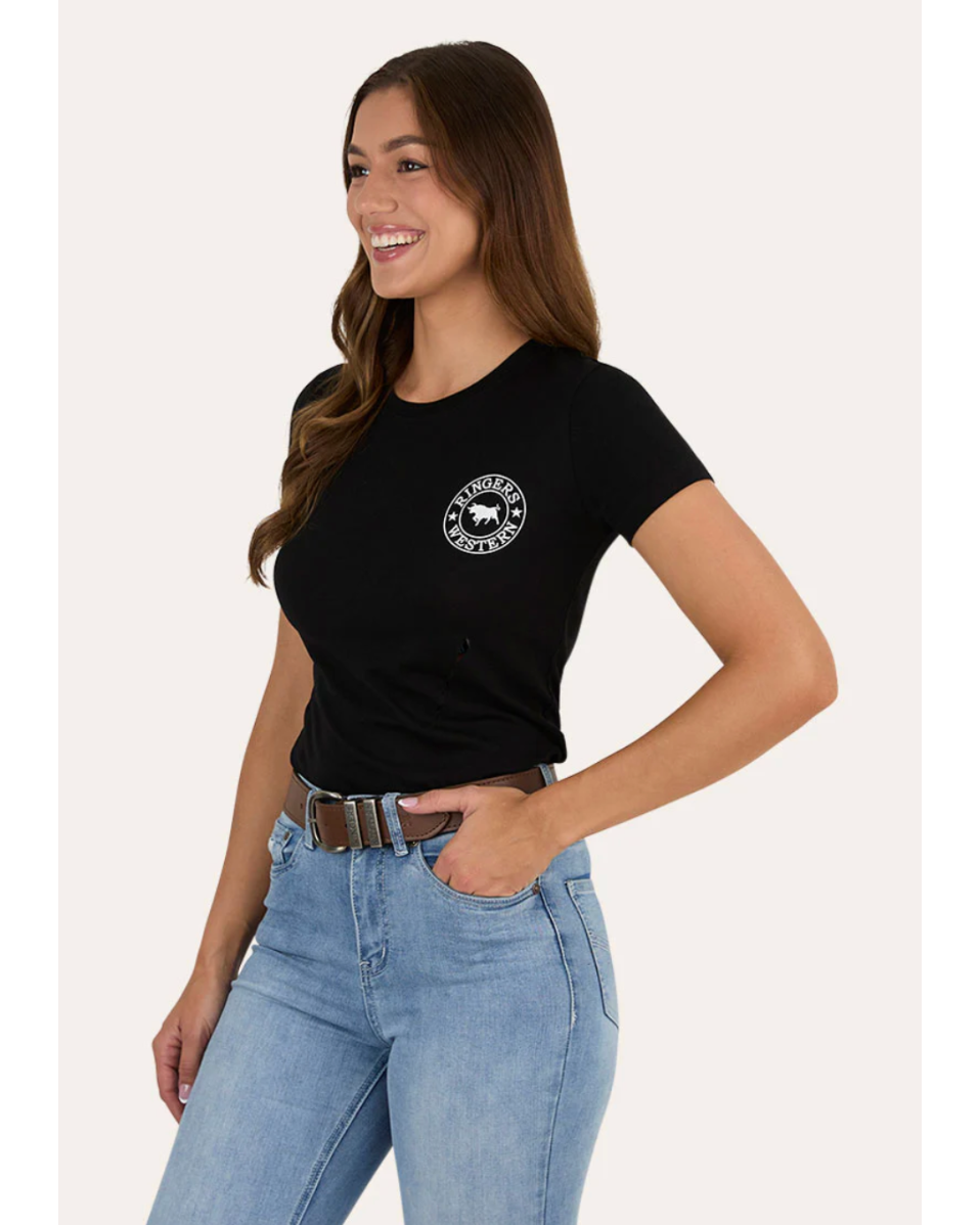 Ringers Western: Woman's 100% Good Earth Cotton Signature Bull Tee in Black and White - Texas Western New Zealand