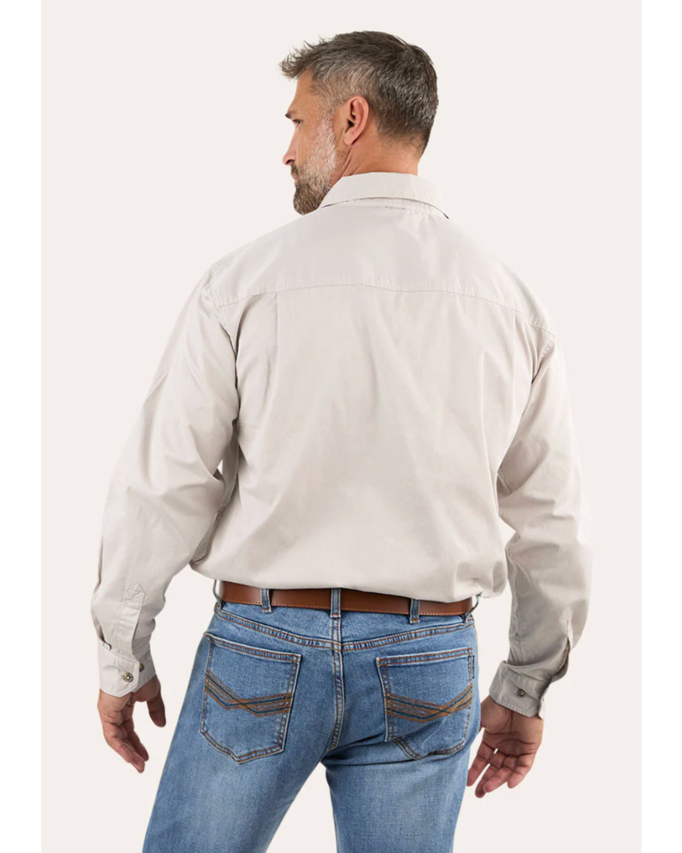 Ringers Western: Mens 100% Cotton half button Work Shirt, in the colour sand/beige - Texas Western New Zealand