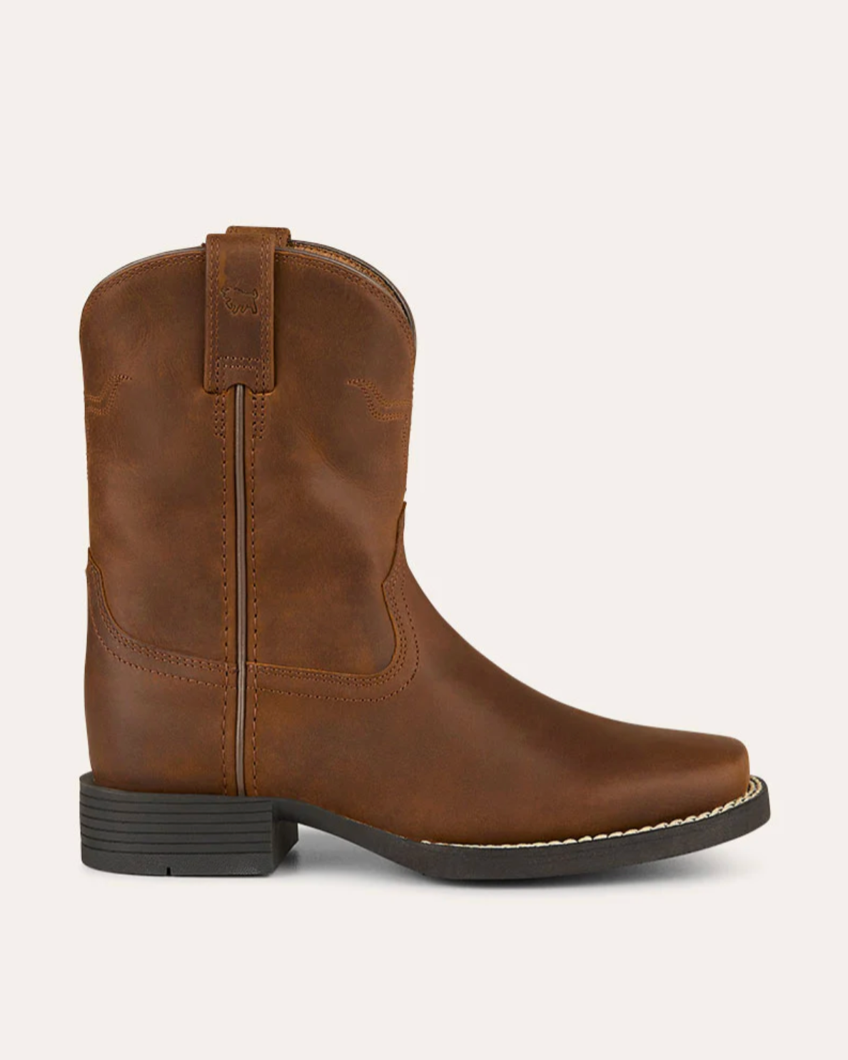 Ringers Western: Kids/Youth Leather Square Toe Roper Cowboy Boot in the colour Brown with a rubber sole - Texas Western New Zealand