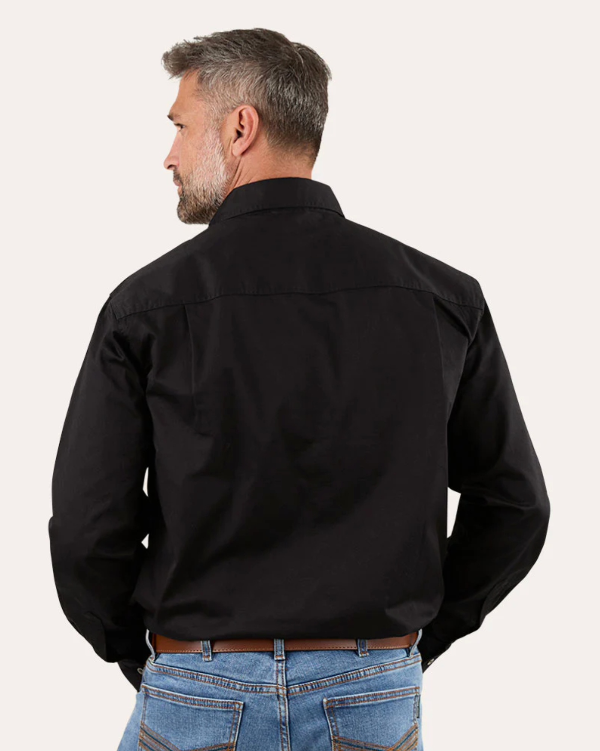 Ringers Western: "King River" Mens 100% Cotton Half Button Work Shirt in Black - Texas Western New Zealand 