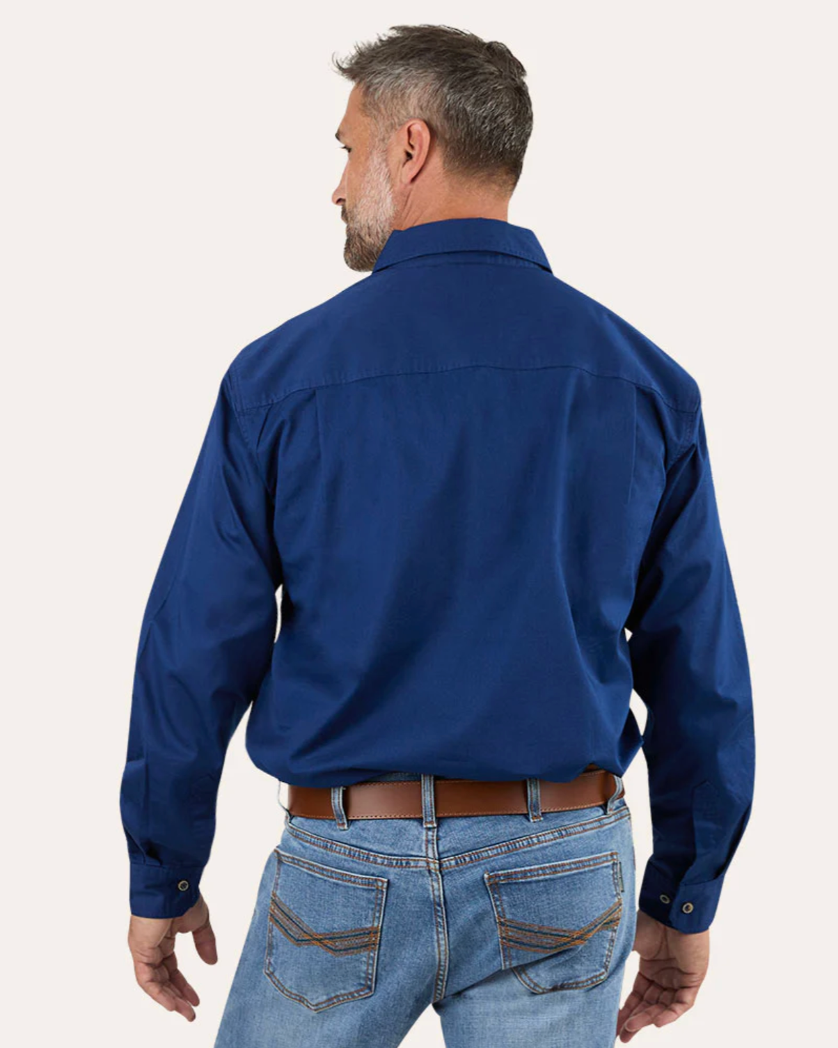 Ringers Western: "King River" Mens 100% Cotton Half Button Work Shirt in Navy - Texas Western New Zealand