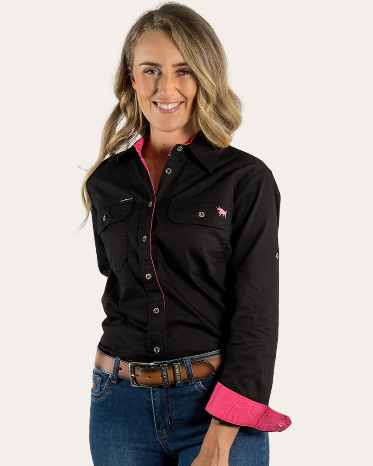 Ringers Western: Women's 100% Cotton Pentecost River Full-Button Work Shirt in Black - Texas Western New Zealand