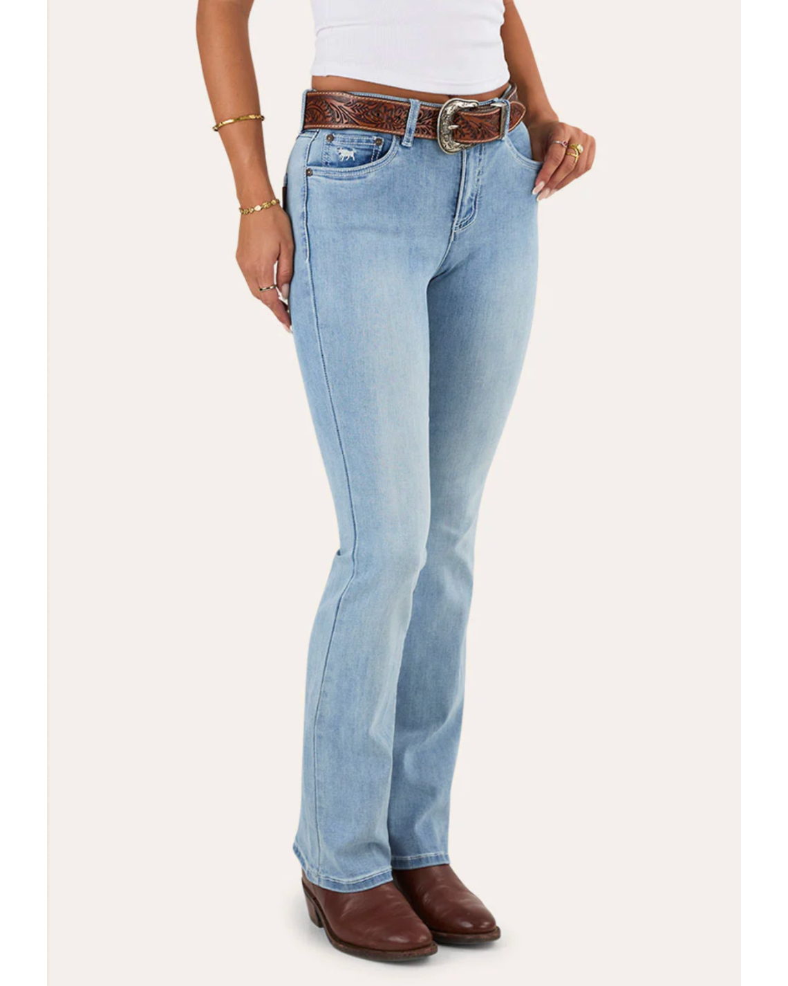 Ringers Western: Woman's "Katherine" Cowgirl Bootcut Jeans in Light Blue - Texas Western New Zealand