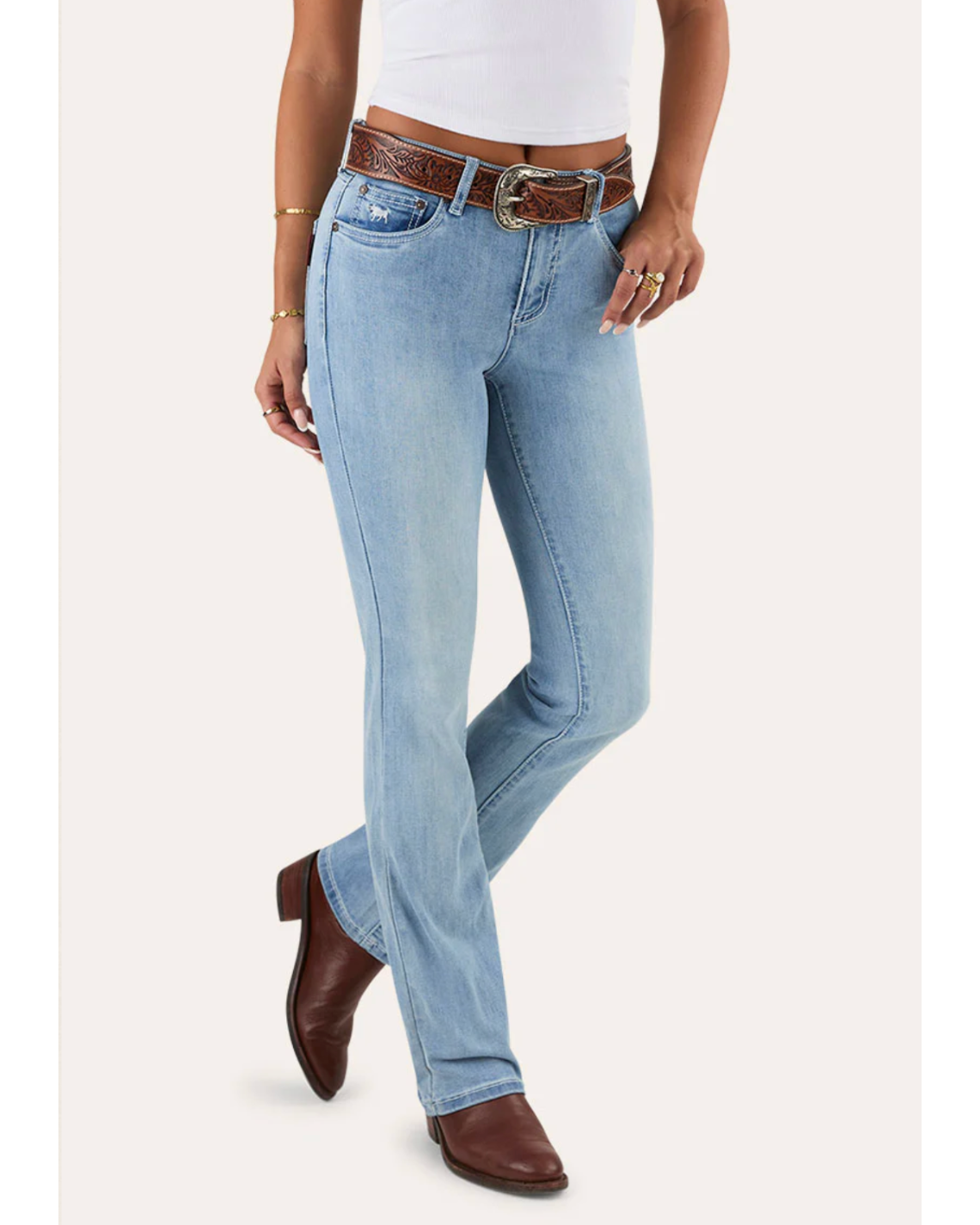 Ringers Western: Woman's "Katherine" Cowgirl Bootcut Jeans in Light Blue - Texas Western New Zealand