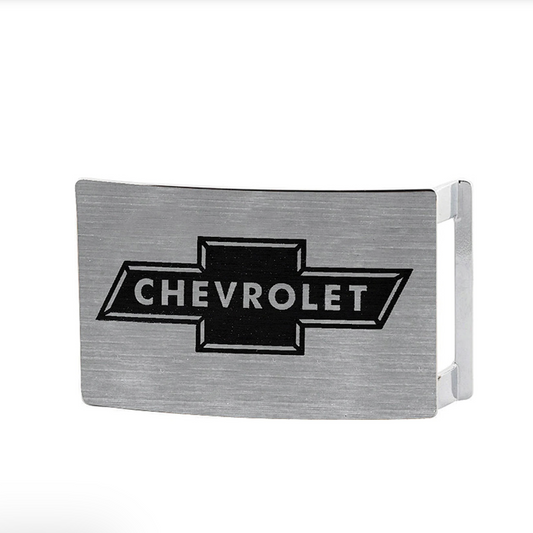 Western Express: Brushed Silver Belt Buckle with the Chevrolet Logo in Black - Texas Western New Zealand