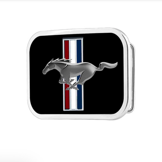 Western Express: Brushed Silver Belt Buckle with the Ford Mustang Logo - Texas Western New Zealand