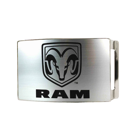 Western Express: Brushed Belt Buckle with RAM logo and text - Texas Western New Zealand