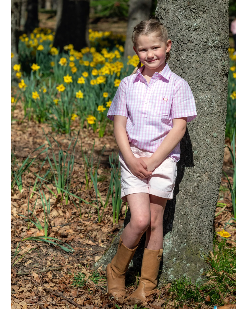 Luvabull: Kids/Girls 100% cotton "Pippa" Short Sleeve Shirt in pink check - Texas Western New Zealand