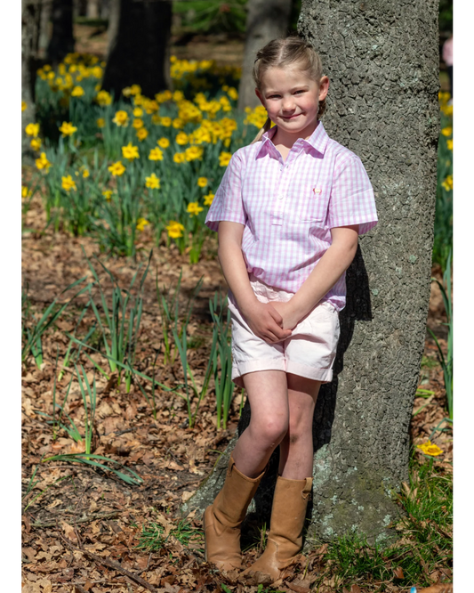 Luvabull: Kids/Girls 100% cotton "Pippa" Short Sleeve Shirt in pink check - Texas Western New Zealand