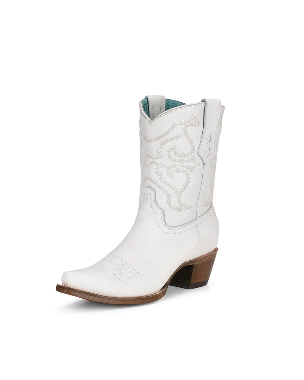 Corral: Woman's White Leather Cowboy Ankle Boots with white embroidery - Texas Western New Zealand