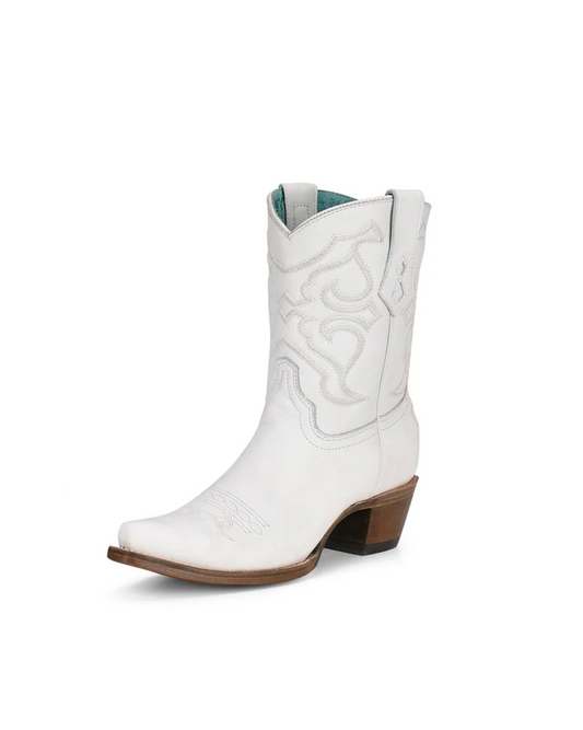 Corral: Woman's White Leather Cowboy Ankle Boots with white embroidery - Texas Western New Zealand
