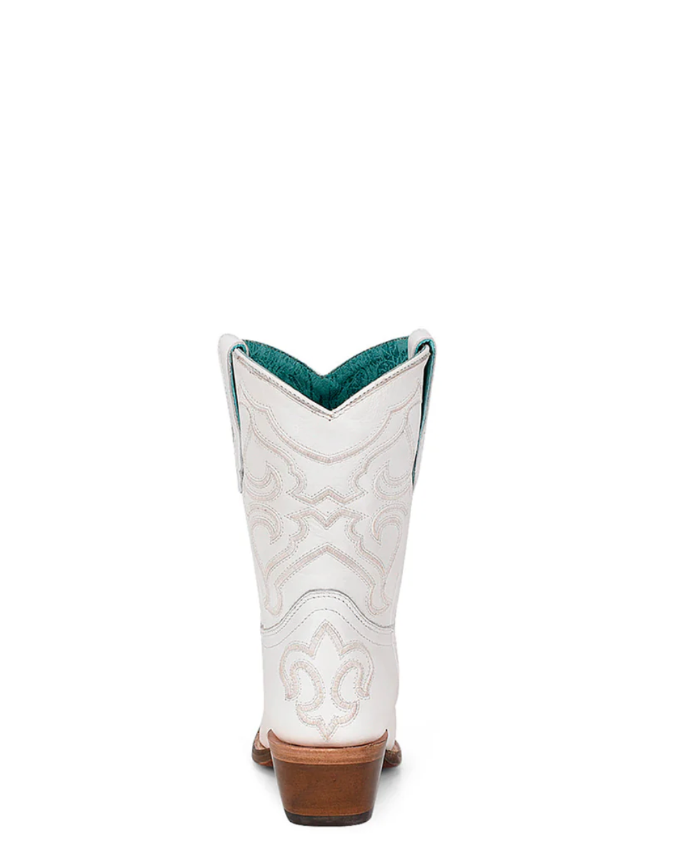 Corral: Woman's White Leather Cowboy Ankle Boots with white embroidery - Texas Western New Zealand
