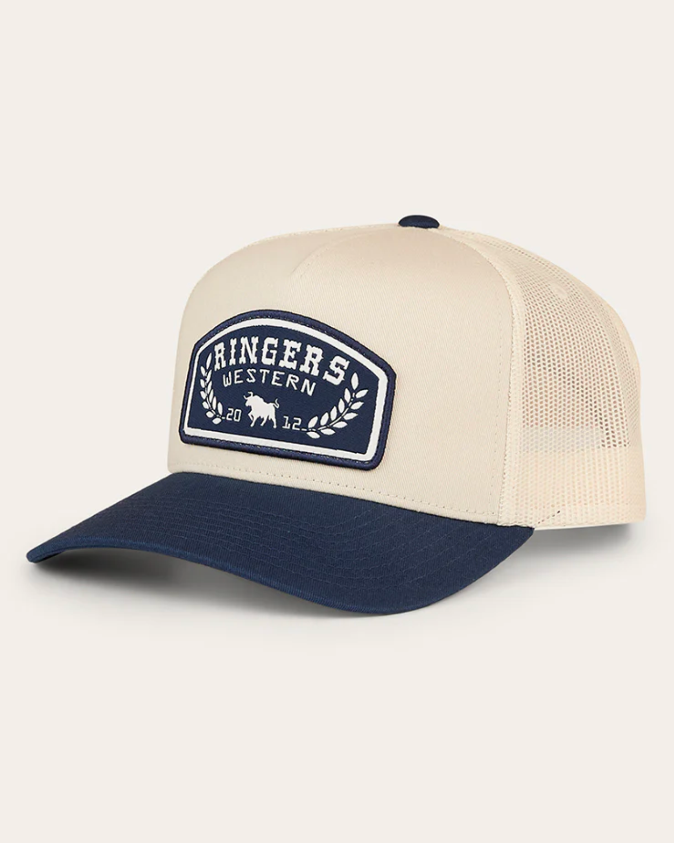 Ringers Western: Wheatbelt Trucker Cap in Navy and Cream featuring western embroidery - Texas Western New Zealand