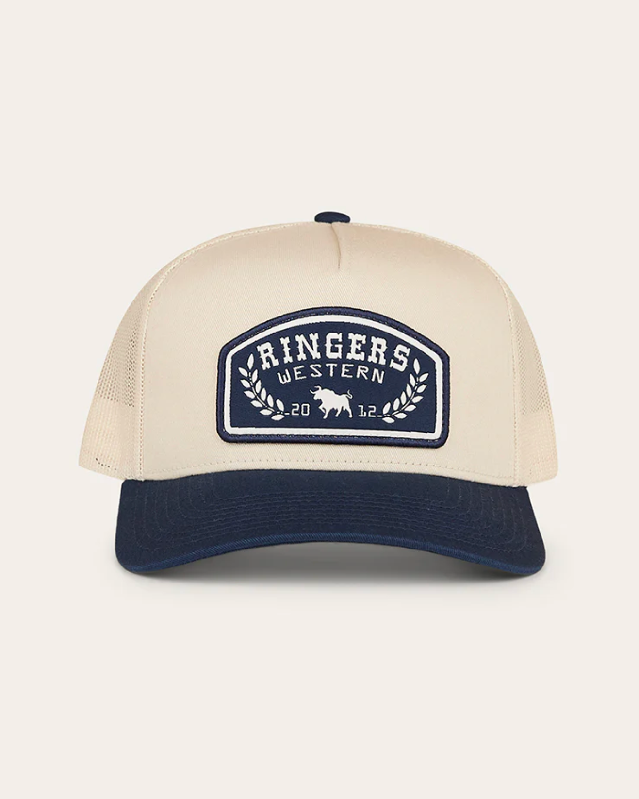 Ringers Western: Wheatbelt Trucker Cap in Navy and Cream featuring western embroidery - Texas Western New Zealand