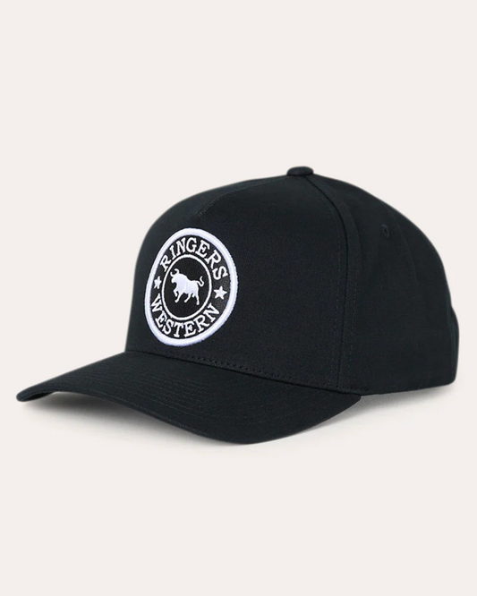 Ringers Western: Grover Baseball Cap in Black with the signature bull embroidery - Texas Western New Zealand