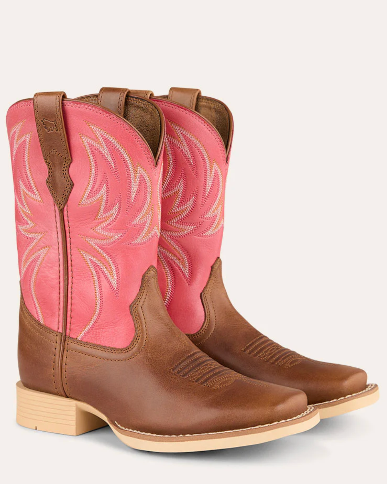 Ringers Western: Kids Leather Longreach Cowboy Boots in Pink and Brown with western stitching - Texas Western New Zealand