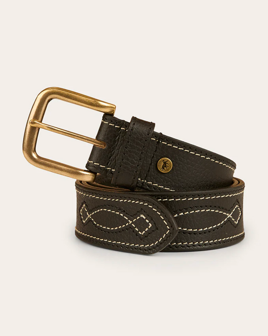 Ringers Western: Crossover Leather Belt in Black with western stitching - Texas Western New Zealand