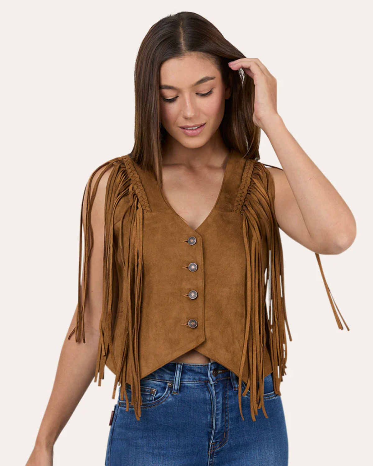 Ringers Western: Wanderlust Womens Faux Suede Fringe Vest in Brown - Texas Western New Zealand