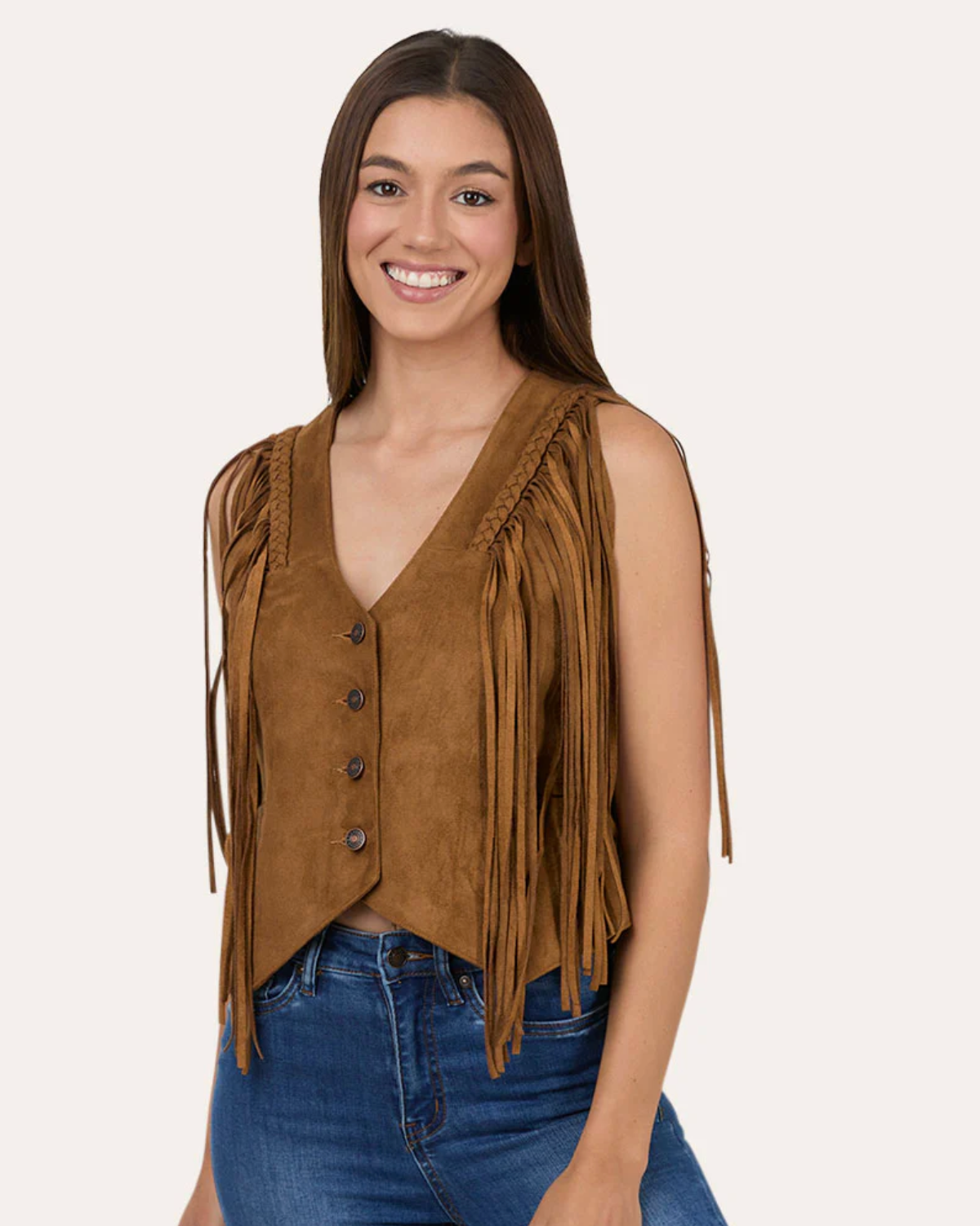 Ringers Western: Wanderlust Womens Faux Suede Fringe Vest in Brown - Texas Western New Zealand