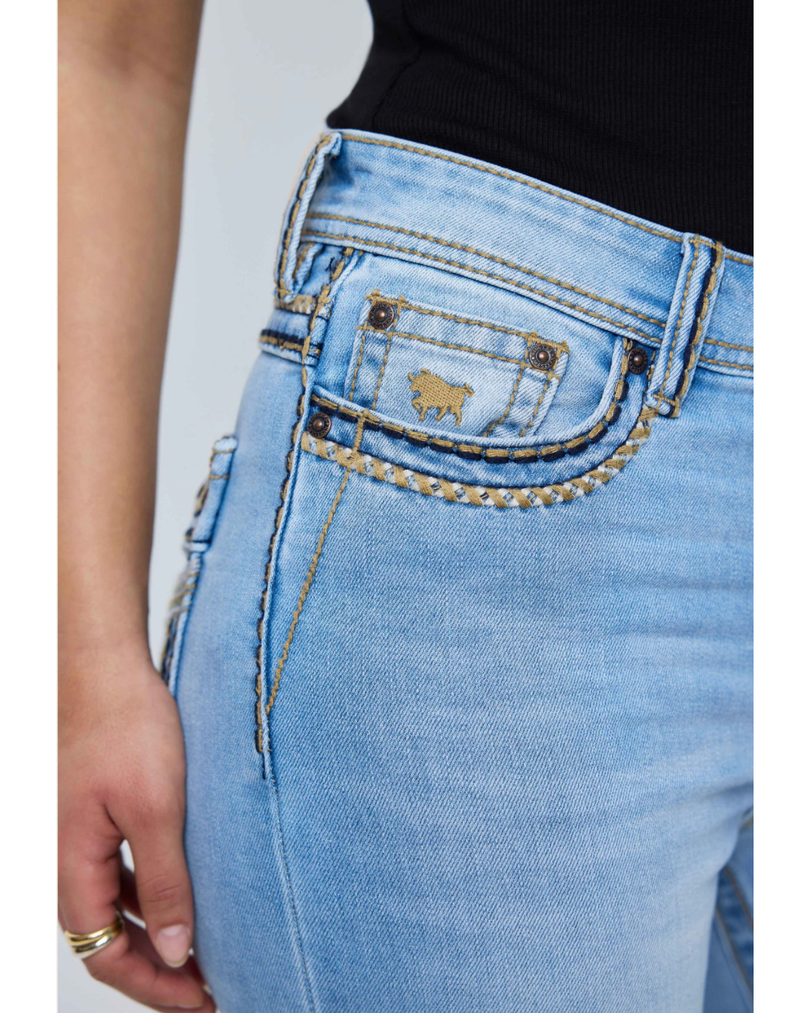 Ringers Western: Indi Rodeo Saddle Stitch Women's High Rise Wide Bootleg Jean in Light Blue - Texas Western New Zealand
