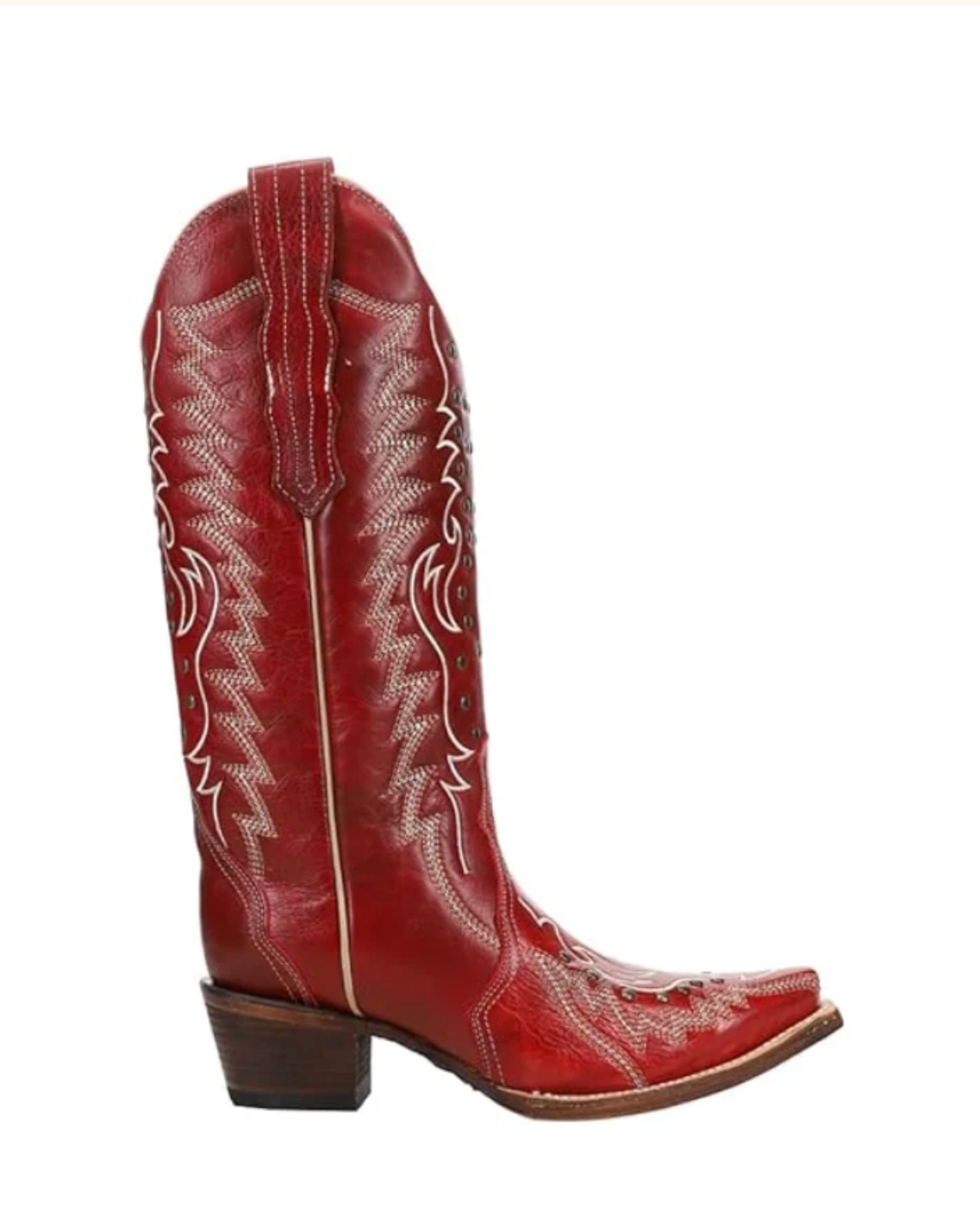 Circle G: Woman's Leather Snip Toe Cowboy Boots in Red with white western stitching and embroidery - Texas Western New Zealand