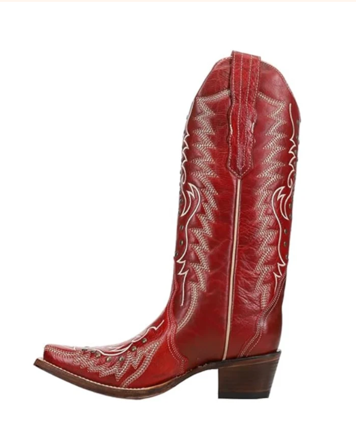 Circle G: Woman's Leather Snip Toe Cowboy Boots in Red with white western stitching and embroidery - Texas Western New Zealand