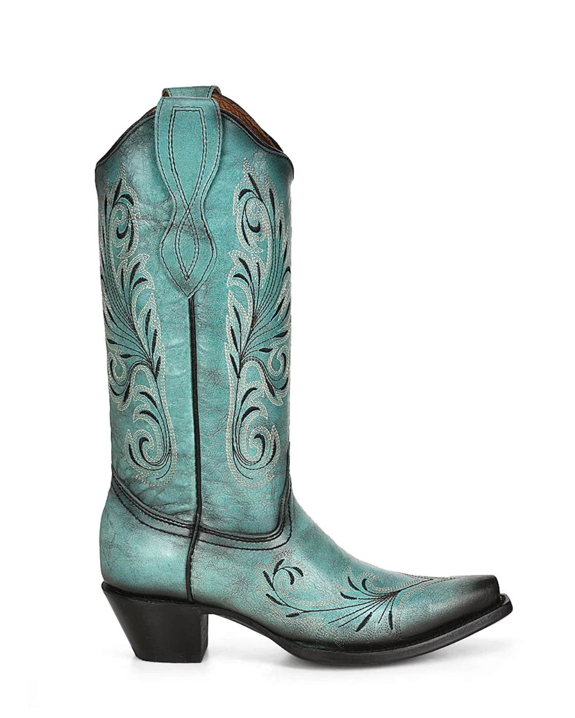 Circle G: Womans Leather Snip Toe Cowboy Boots in the colour Turquoise with black western stitching - Texas Western New Zealand