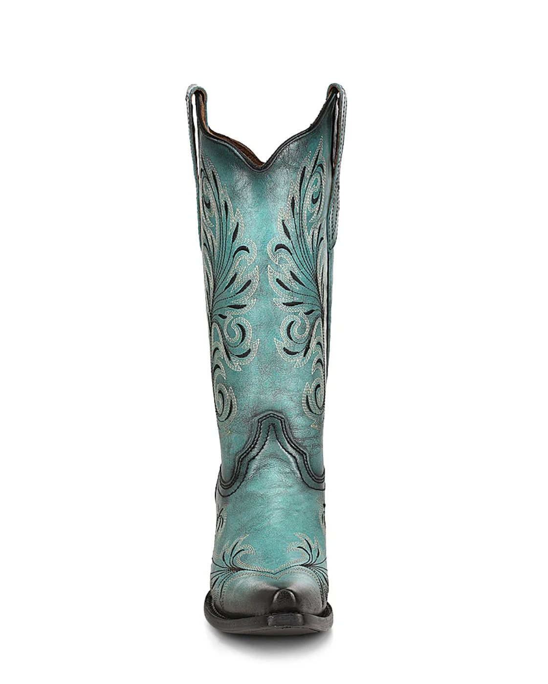Circle G: Womans Leather Snip Toe Cowboy Boots in the colour Turquoise with black western stitching - Texas Western New Zealand