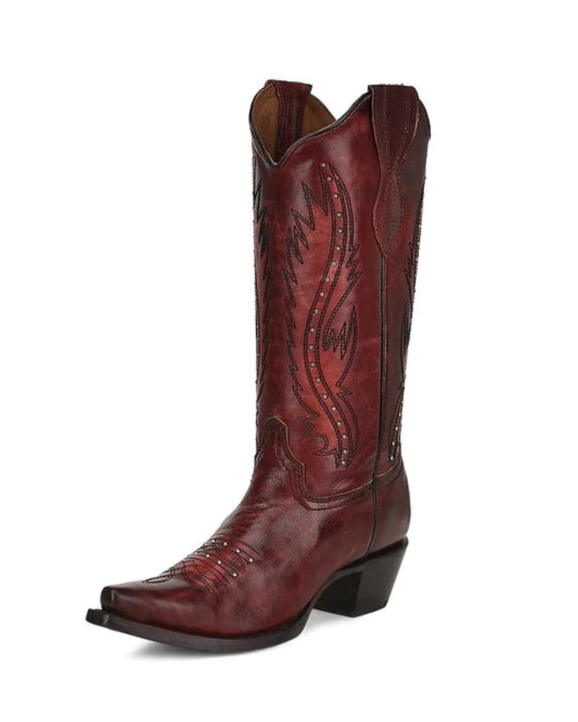 Circle G: Womans Snip Toe Leather Cowboy Boots with western Embroidery & Studs  in the colour Wine/dark red - Texas Western Apparel New Zealand