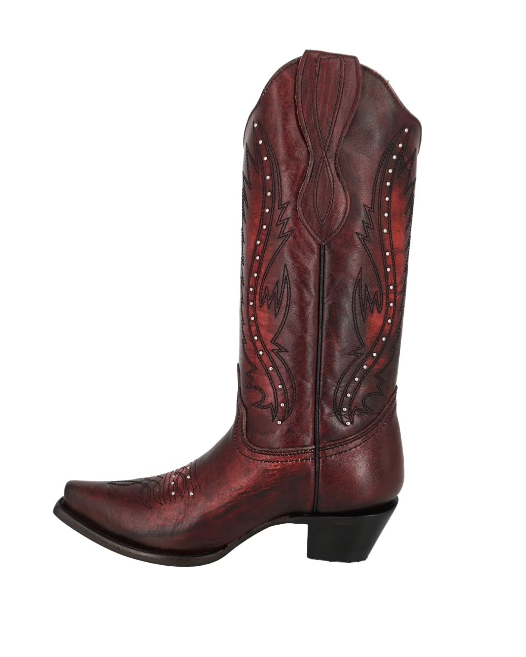 Circle G: Womans Snip Toe Leather Cowboy Boots with western Embroidery & Studs  in the colour Wine/dark red - Texas Western Apparel New Zealand