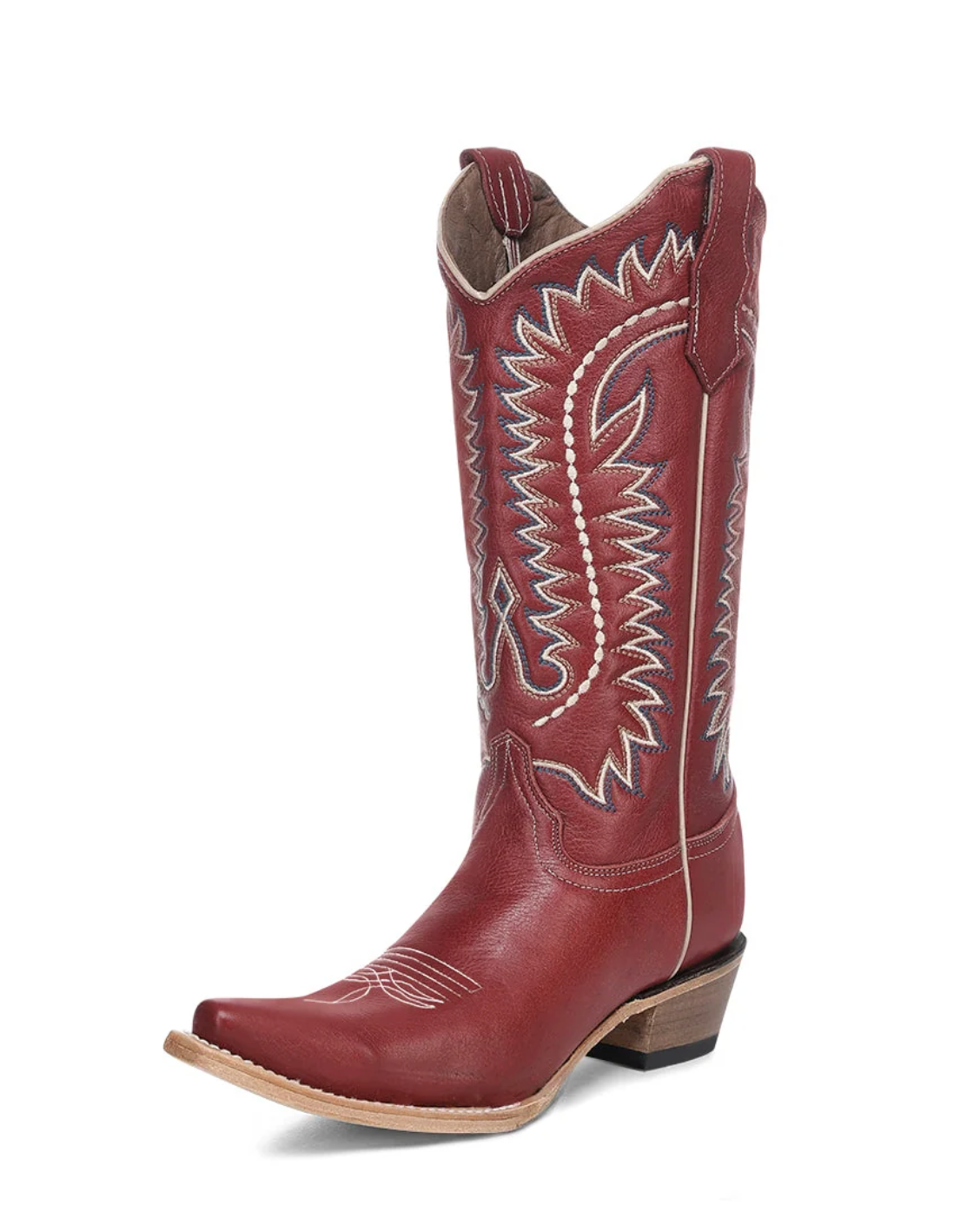 Womans Leather Circle G Embroidery Snip Toe cowboy boots in Red - Texas Western New Zealand