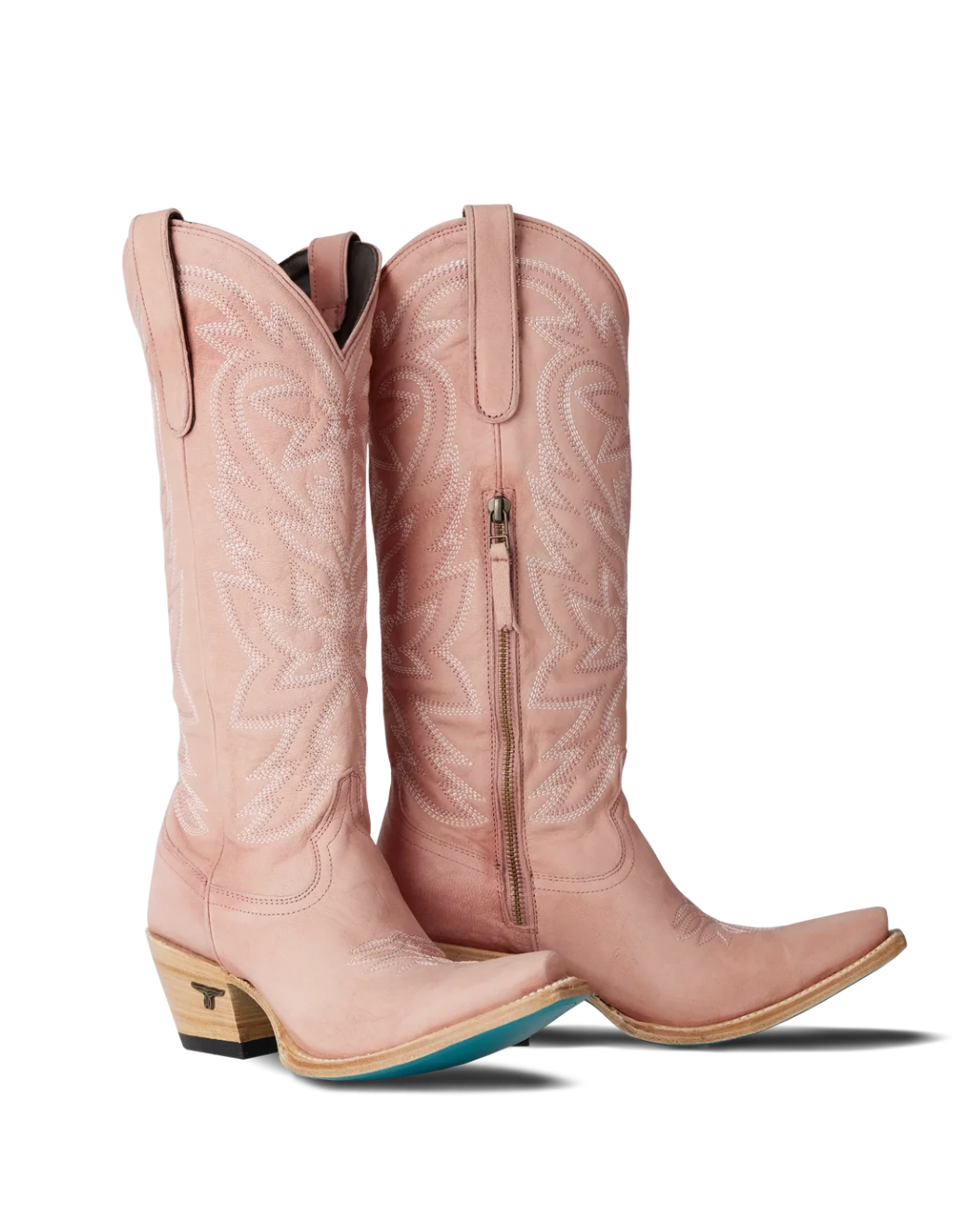 Lane Boots: Womans leather cowboy boot in blush pink with western stitching and embroidery - Texas Western New Zealand