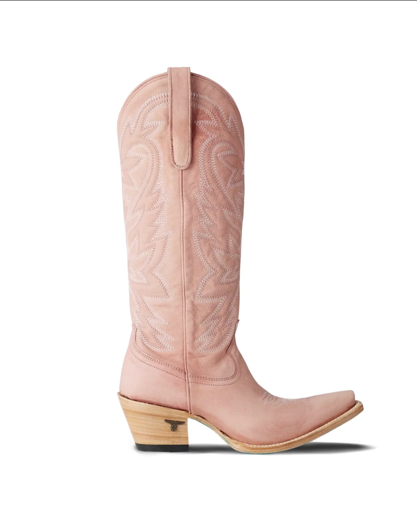 Lane Boots: Womans leather cowboy boot in blush pink with western stitching and embroidery - Texas Western New Zealand