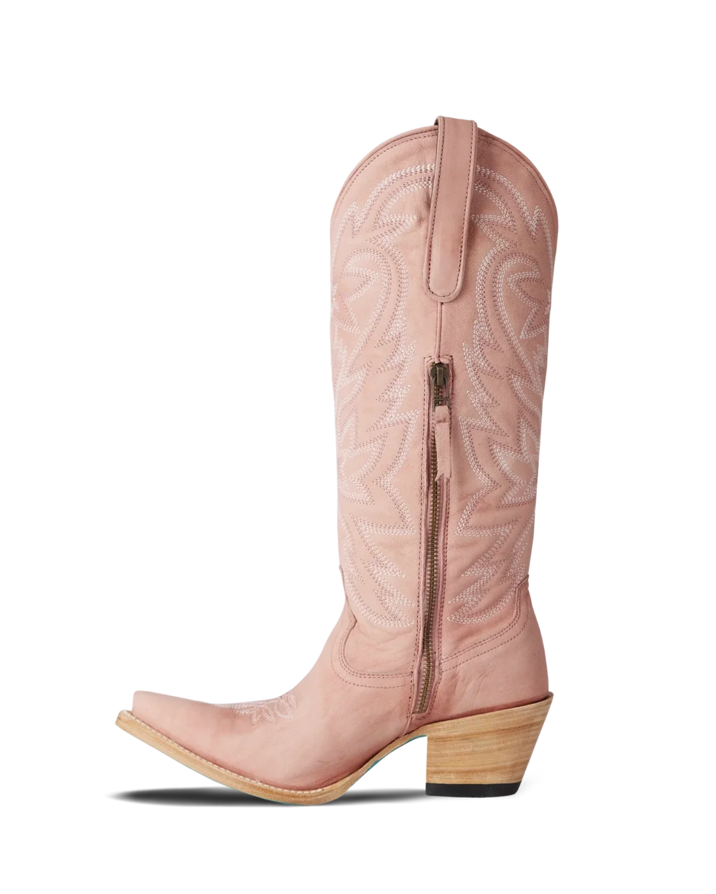 Lane Boots: Womans leather cowboy boot in blush pink with western stitching and embroidery - Texas Western New Zealand