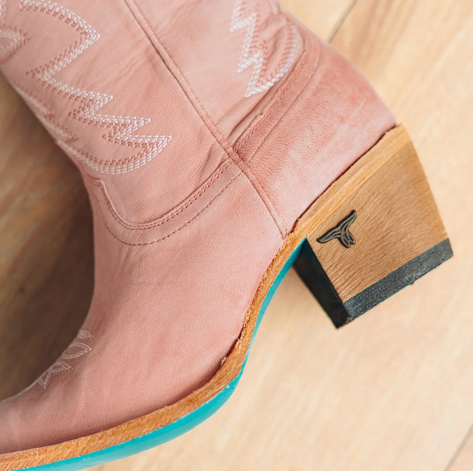 Lane Boots: Womans leather cowboy boot in blush pink with western stitching and embroidery - Texas Western New Zealand