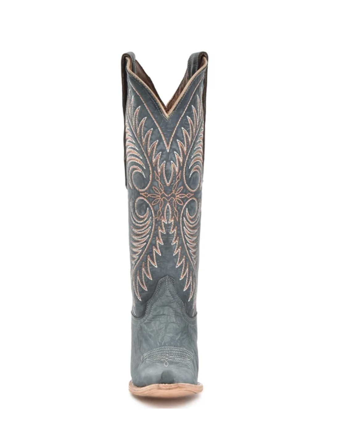 Circle G: Woman's Snip Toe Leather Cowboy Boots in Distressed Blue with western embroidery in tan - Texas Western New Zealand