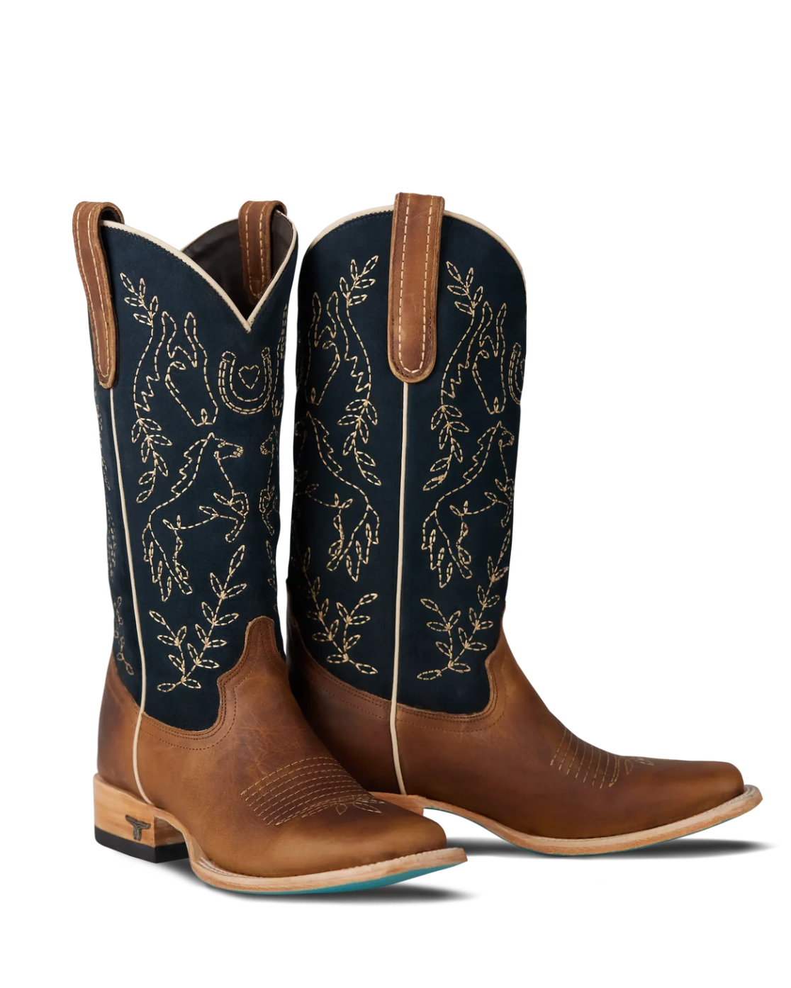 Lane Boots: Bridlewood Square Toe Leather Cowboy Boots in the colour Desert Clay and Navy - Texas Western New Zealand