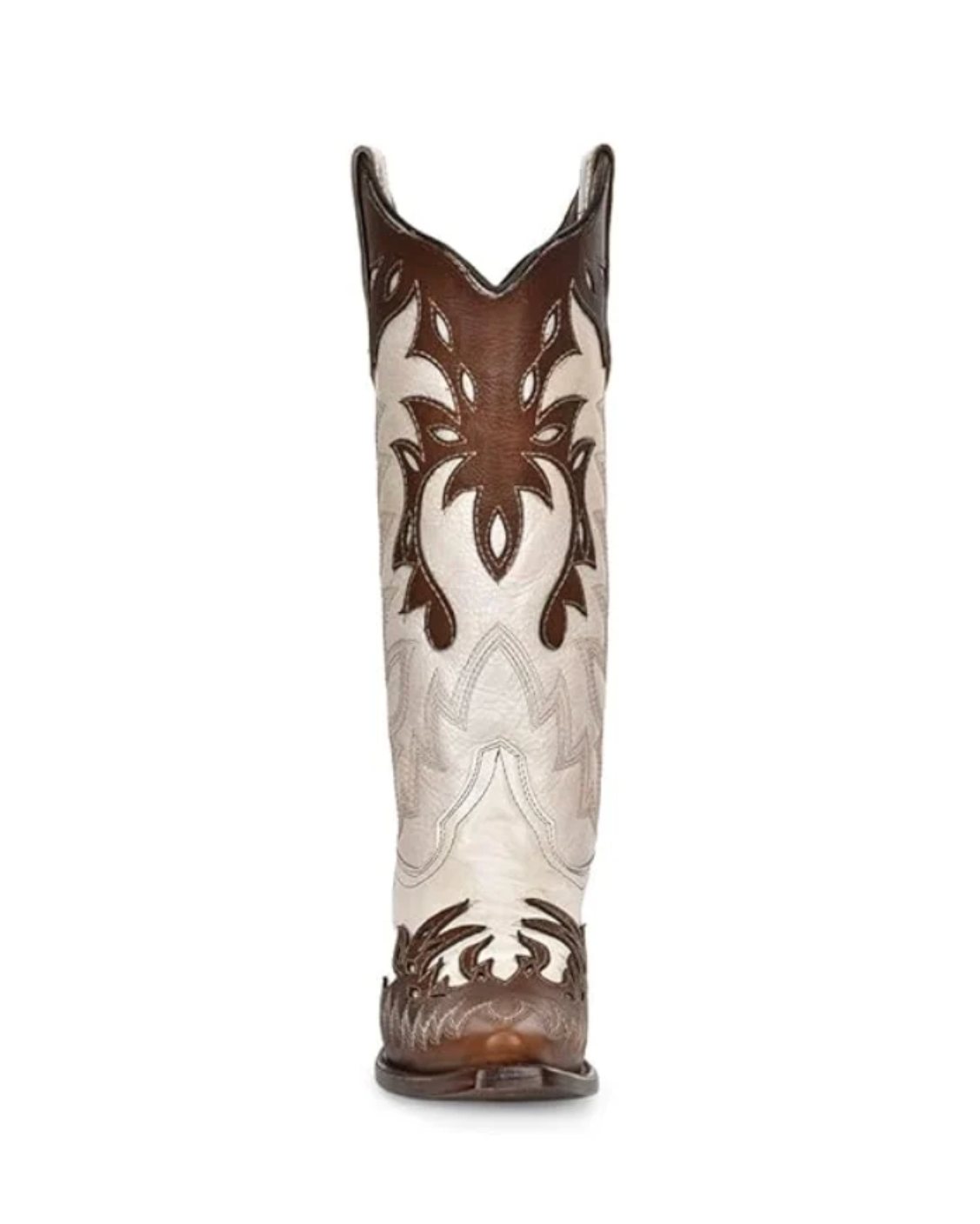 Circle G: Womans leather cowboy boots in the colour cream, with brown western overlay details - Texas Western New Zealand