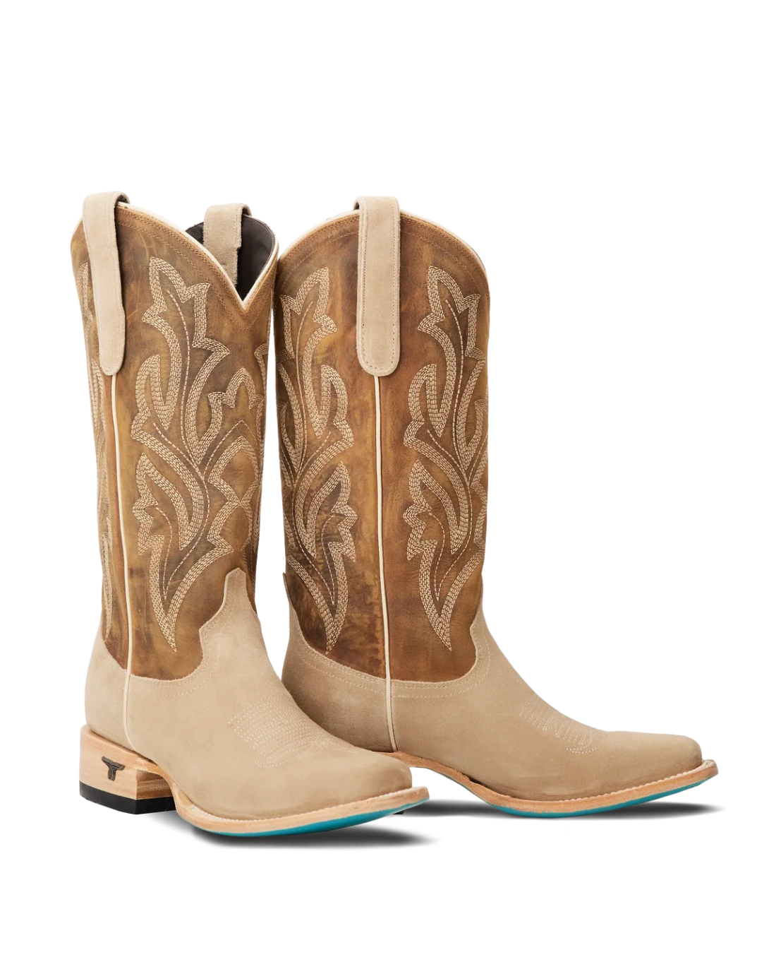 Lane Boots: Womans Classic Leather Square Toe Cowboy Boot -in the colour Latte Suede and Burnt Caramel - Texas Western New Zealand